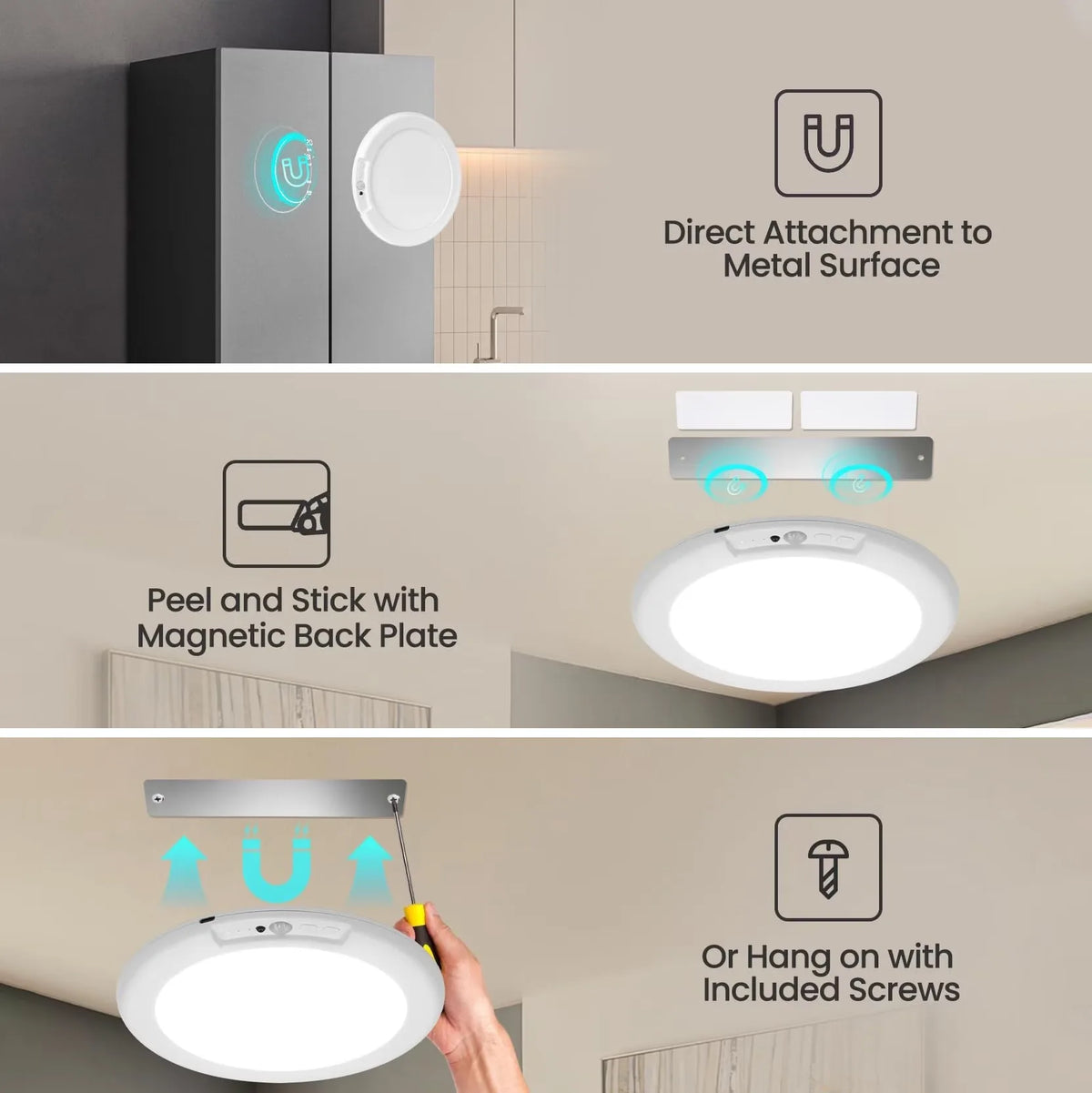 8/4Pack Motion Sensor Ceiling Light with Remote Rechargeable 10000mAh Battery Magnetic Wireless for Closet Shower Stairs Shed Hallway Porch Patio 3000K 4000K 6000K