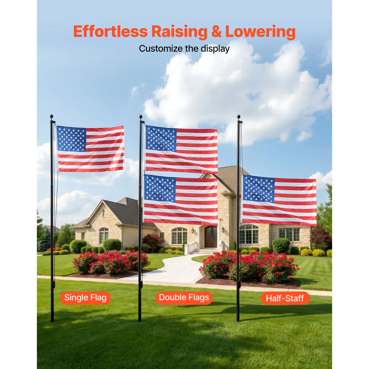 VEVOR Aluminum Flagpole Kit With American Flag For Yard
