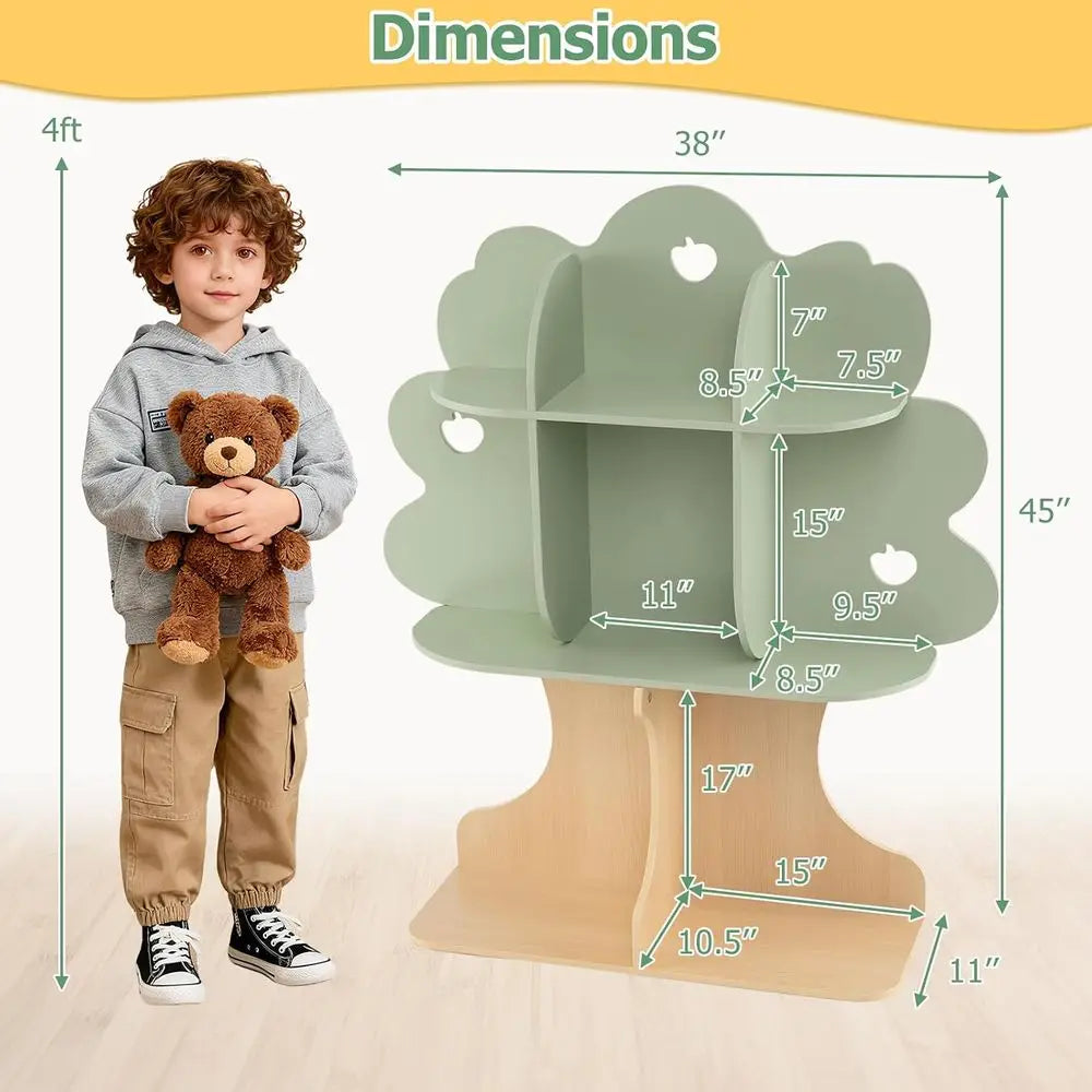 45" Kids Tree Bookshel, Toddler Bookcase w/Open Shelves, 3-Tier Toddler Montori Bookshel Toy Storage Organizer or Reading Nook,