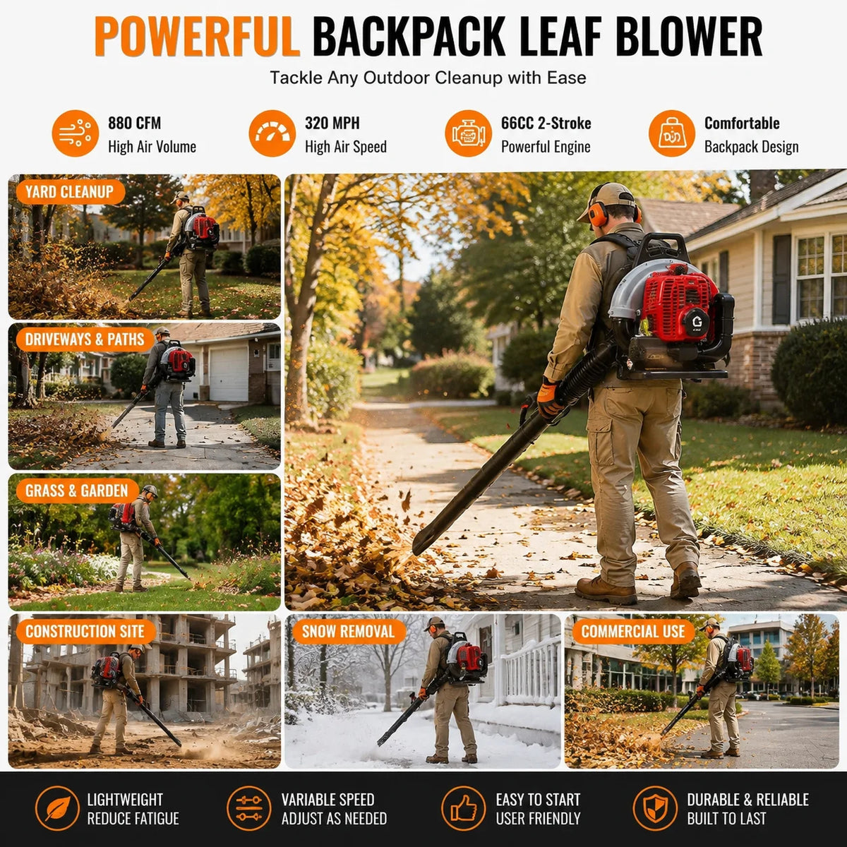 Gas Powered Backpack Leaf Blower With Variable Speed Cruise Control