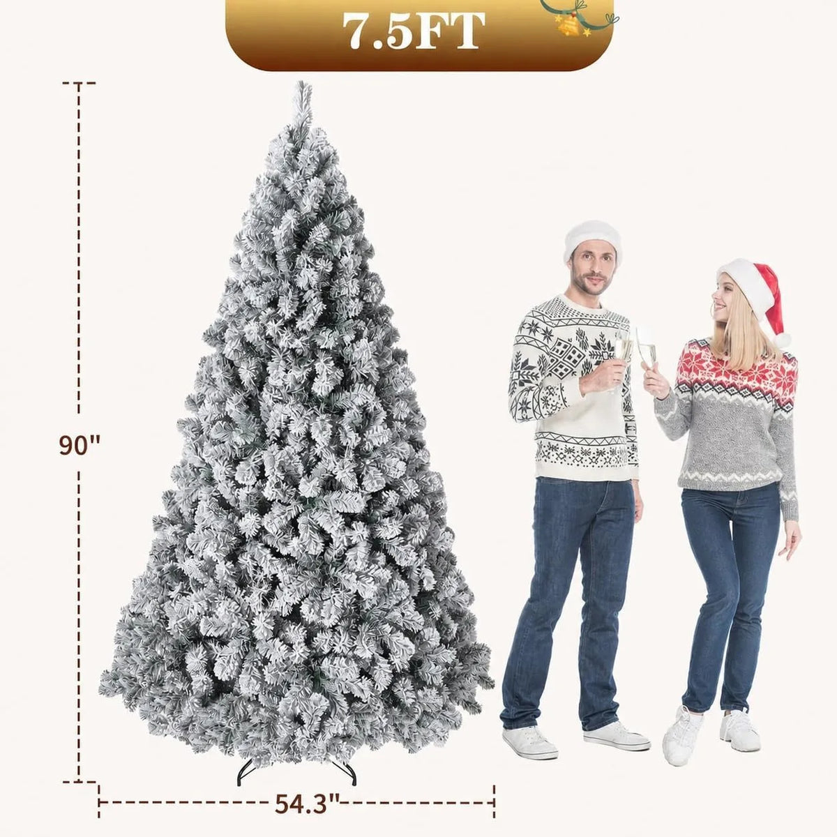 Snow Flocked Pre Lit Artificial Christmas Tree with 400 Built In Lights 6 FT or 7.5 FT PVC Branch Tips Hinged Design Flame Retardant Material Sturdy Base Indoor Xmas Decor