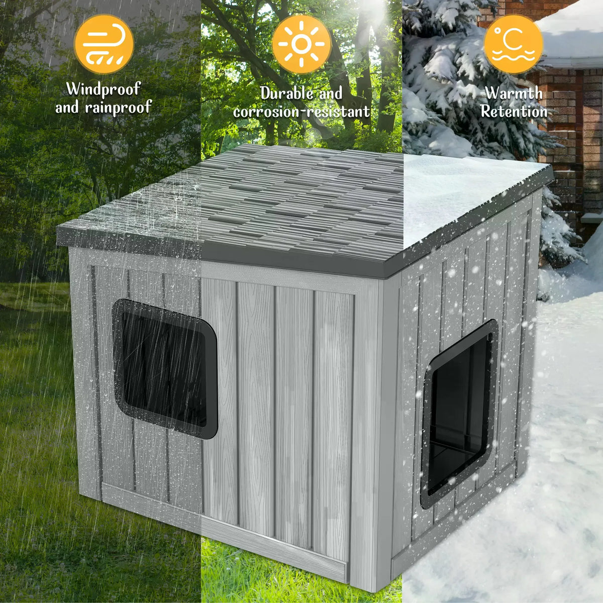 Outdoor Resin Cat House with Roof, Weatherproof Shelter for Small Pets, Stylish and Durable for Patio & Backyard,Summervibes