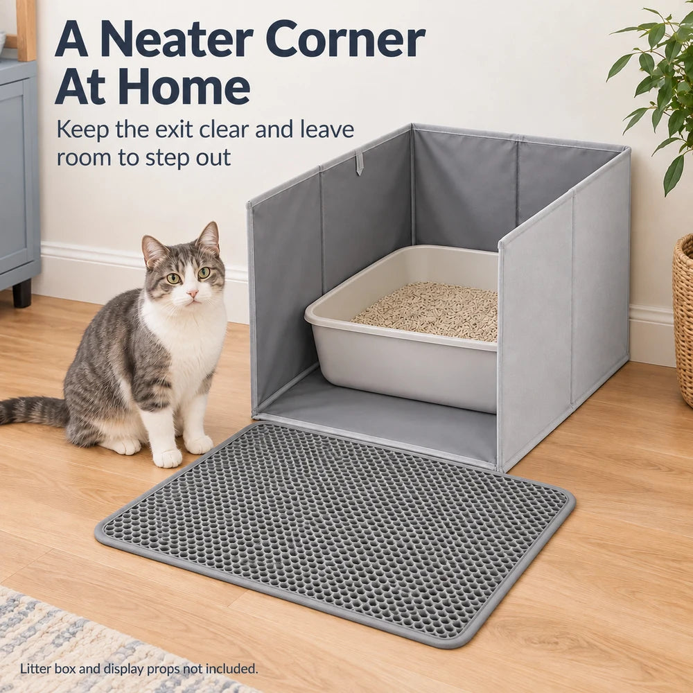 Cat Litter Box Splash Guard Foldable Open Top Enclosure With Floor Liner And Honeycomb Litter Mat For Indoor Cats Easy Clean Litter Area