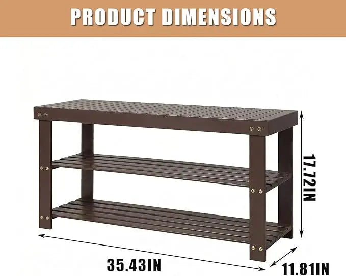 Shoe Rack Bench, 3-Tier Bamboo Shoe Storage Organizer with Seat, Heavy Duty Entryway Bench for Hallway Living Room Bedroom