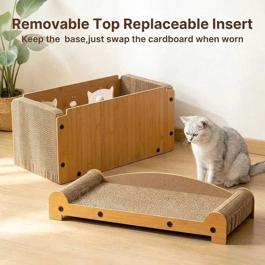 Double Layer Cat Scratching Board, Vertical Cat Scratcher for Claw Care, Durable Non-Corrugated Woven Cat House Villa with Scratch Pad, Furniture Protection for Cats, Cat Toy and Cat Nest for Home