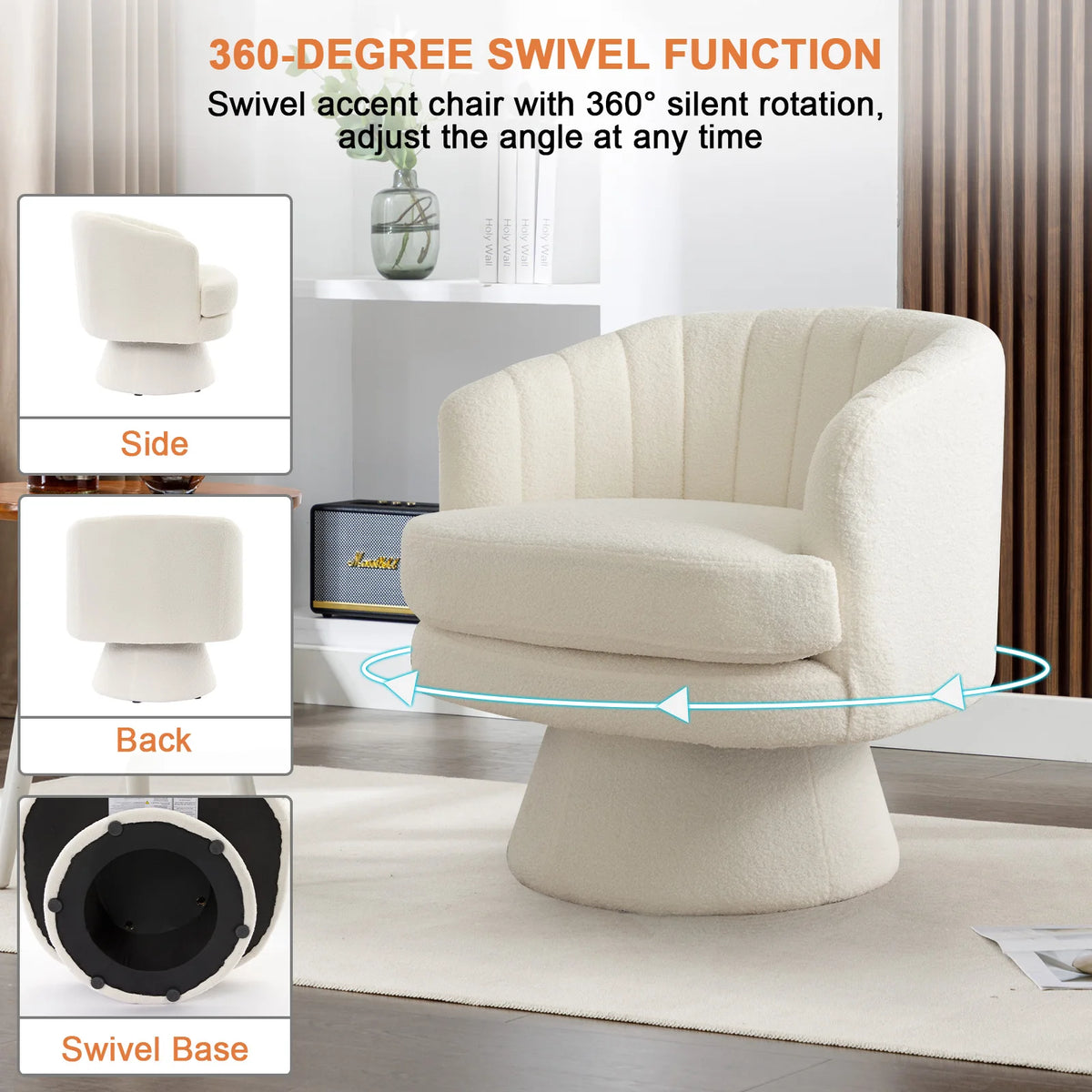 EBELLO Modern Swivel Accent Barrel Chair With Curved Back