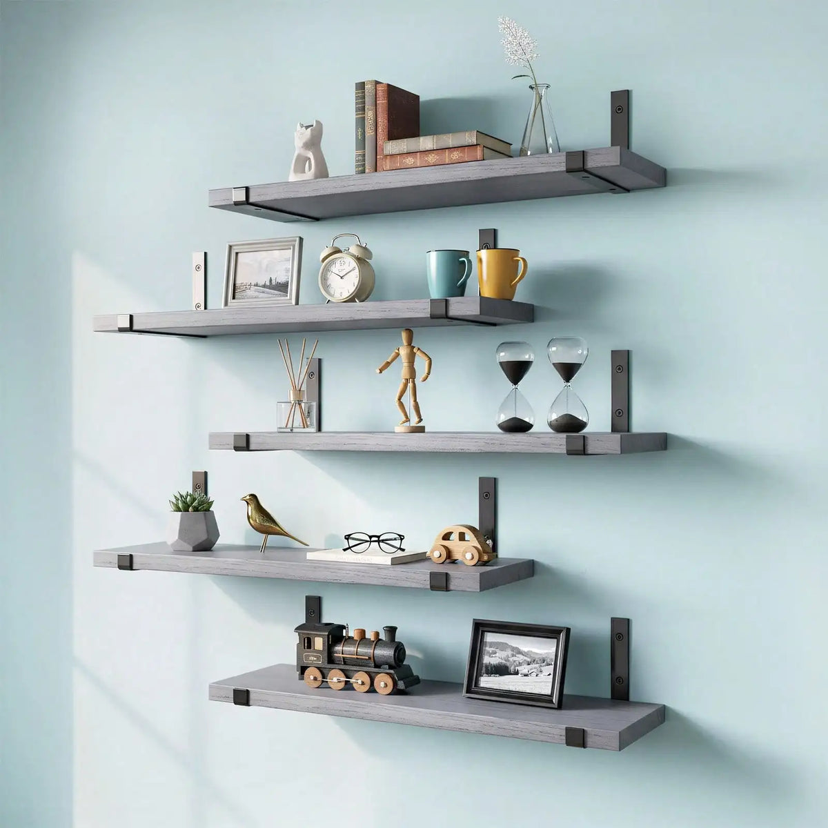 5/10Pcs Floating Shelves, 4.7 Inch Wide Wall Shelves with Invisible Brackets, Rustic Wood Storage Racks for Bedroom, Living Room, Kitchen, Bathroom