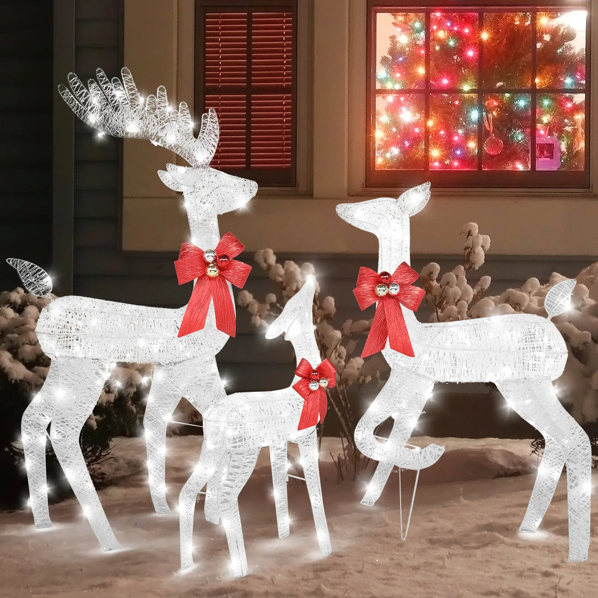 3PCS Christmas Reindeer Family with Lights Deer Set for In/Outdoor Holiday Decor