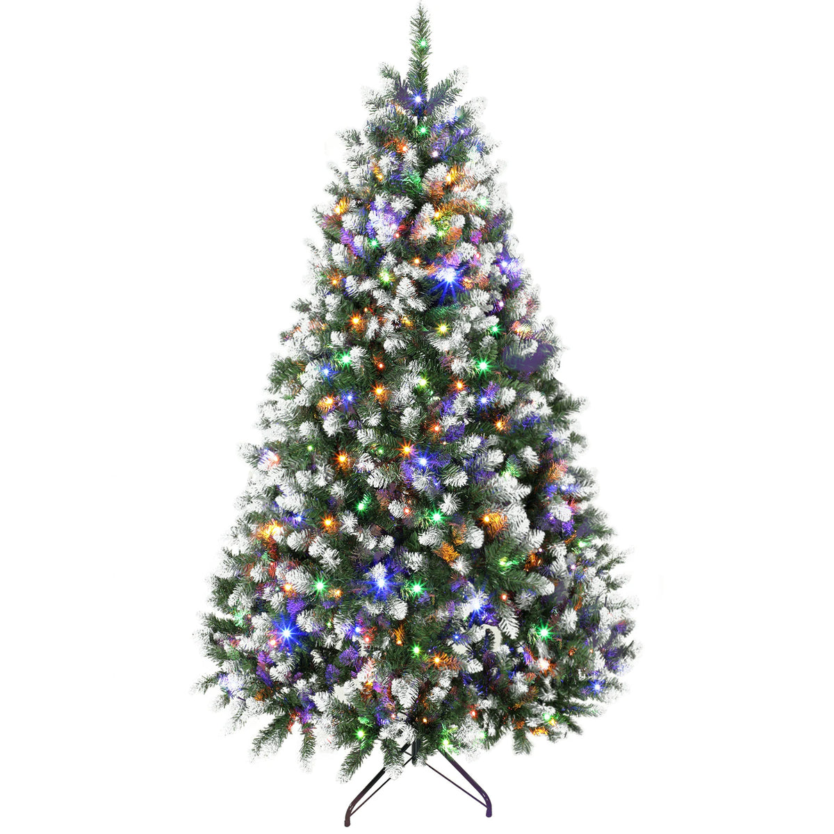 HOMCOM 7.5ft Pre-lit Artificial Christmas Tree, White-Tipped Hinged Full Xmas Tree with 1378 Tips, 11 Modes, 400 LED Lights, Remote, Foldable Metal Stand, Home Office Holiday Decoration