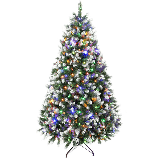 HOMCOM 7.5ft Pre-lit Artificial Christmas Tree, White-Tipped Hinged Full Xmas Tree with 1378 Tips, 11 Modes, 400 LED Lights, Remote, Foldable Metal Stand, Home Office Holiday Decoration