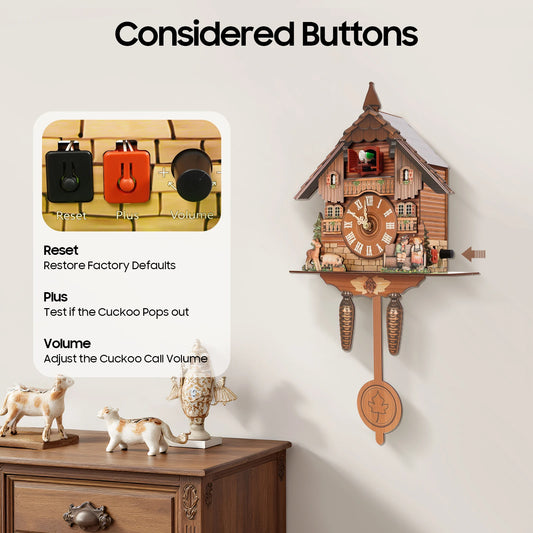 Vintage Wall Clock Nordic Decor Cuckoo Clock MDF Wall-mounted Wood Cuckoo Clock for Hotels Offices Living Rooms Bedrooms