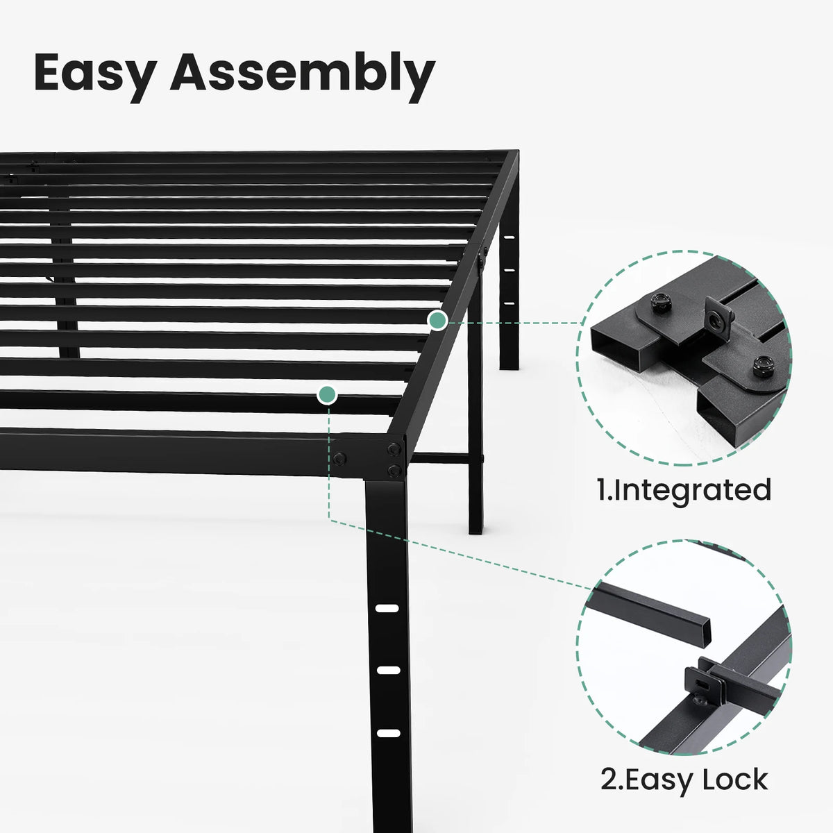 MCQ 16 Inch Platform Bed Frame Full Size Metal Platform with Storage Sturdy Steel Slat Support Bedroom Bed Heavy Capacity