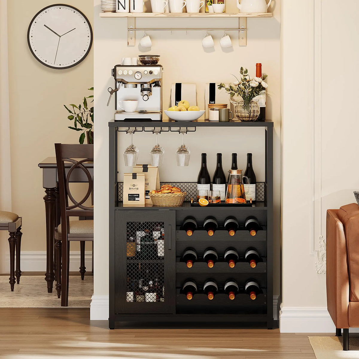Wine Bar Cabinet With LED Lights And Adjustable Shelves