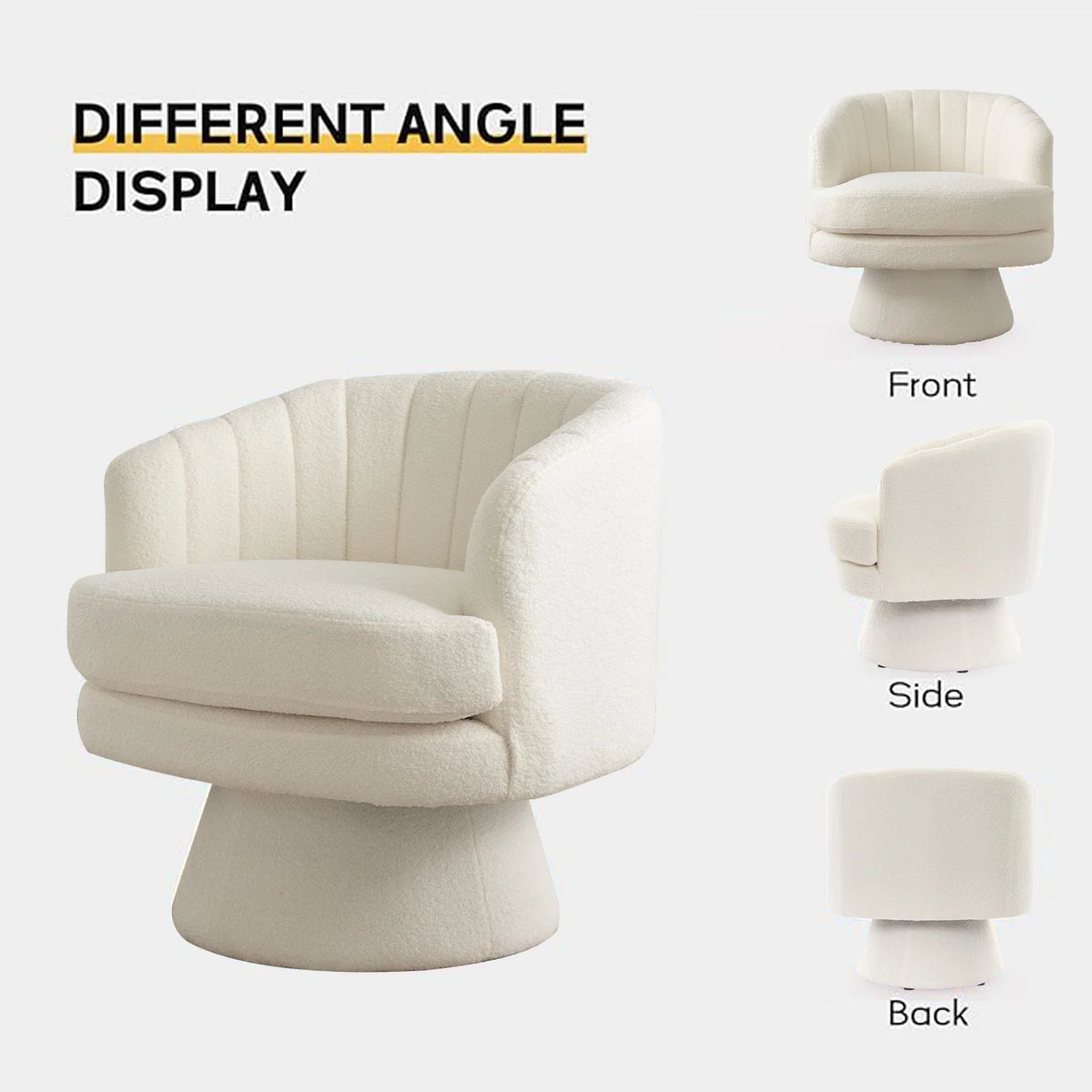 EBELLO Modern Swivel Accent Barrel Chair With Curved Back