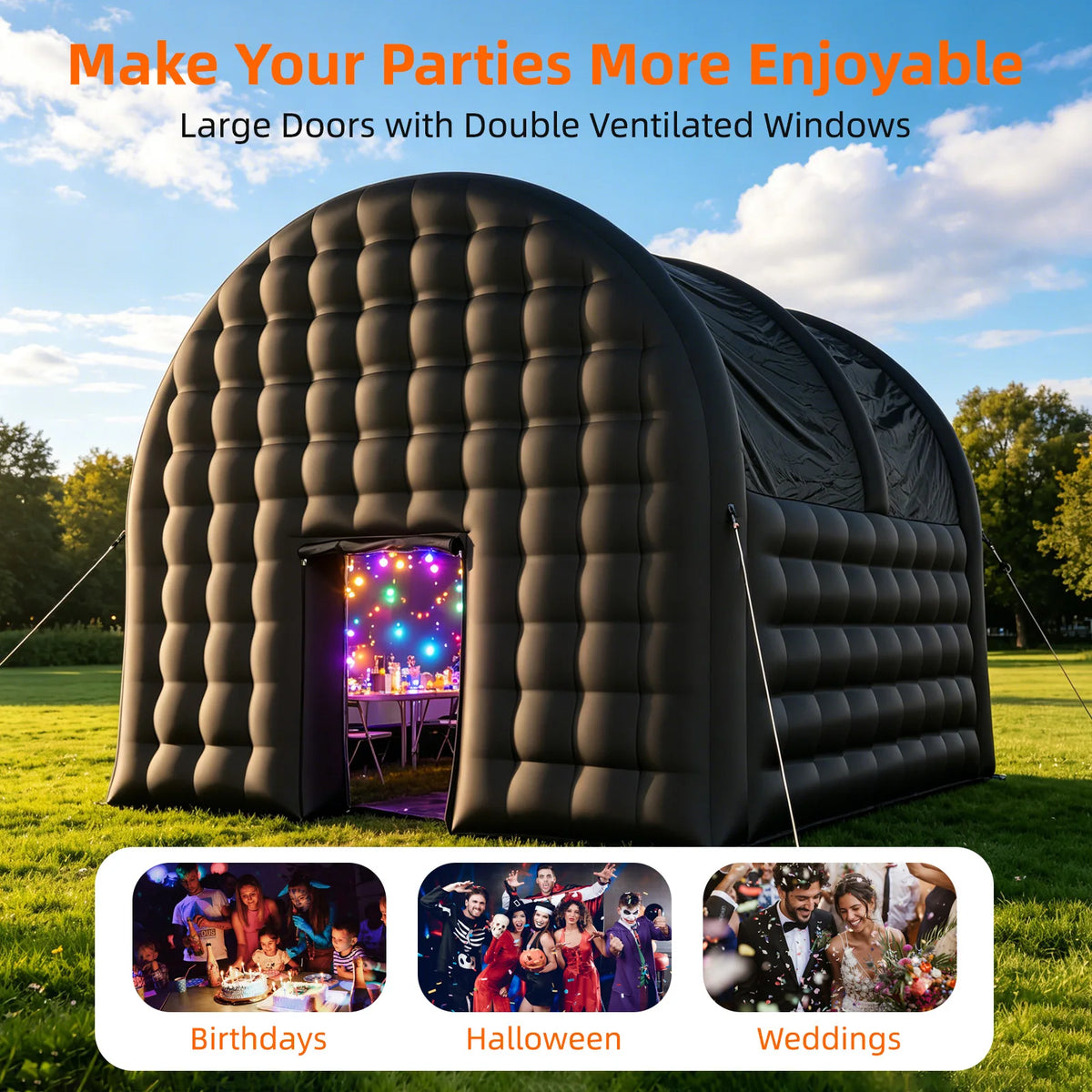VANCEN 15FT Large Party Dec Blow Up Inflatable Night Club Party House Black Inflatable Cube Tent Large Nightclub Portable Disco Pavilion for Event