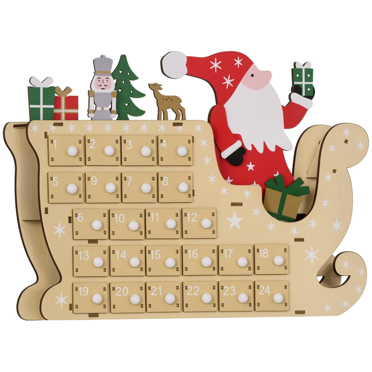 HOMCOM Christmas Advent Calendar with 24 Countdown Drawers, Reusable Wooden Holiday Decoration Xmas Gift for Kids Adults, Natural Wood