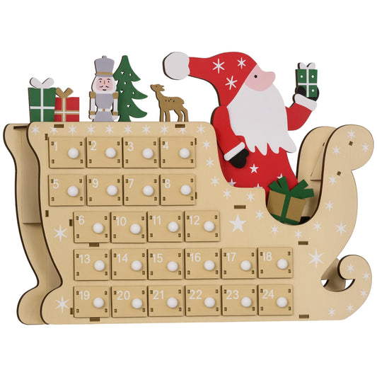 HOMCOM Christmas Advent Calendar with 24 Countdown Drawers, Reusable Wooden Holiday Decoration Xmas Gift for Kids Adults, Natural Wood
