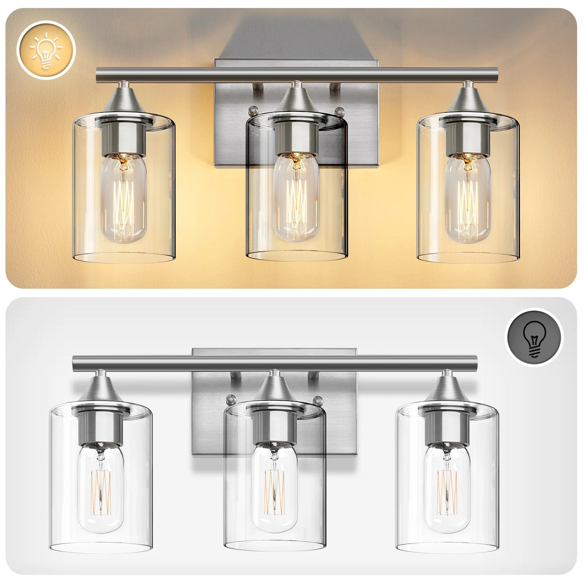 Three Light Brushed Nickel Bathroom Vanity Light With Clear Glass