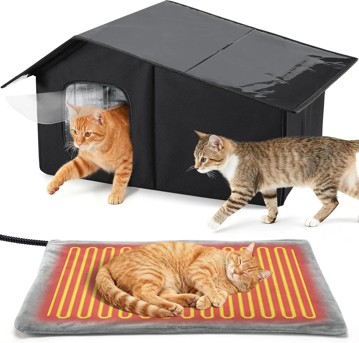 Mewtogo Weatherproof Outdoor Heated Cat House with Thermostatic Heating Pad