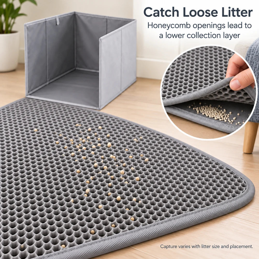 Cat Litter Box Splash Guard Foldable Open Top Enclosure With Floor Liner And Honeycomb Litter Mat For Indoor Cats Easy Clean Litter Area