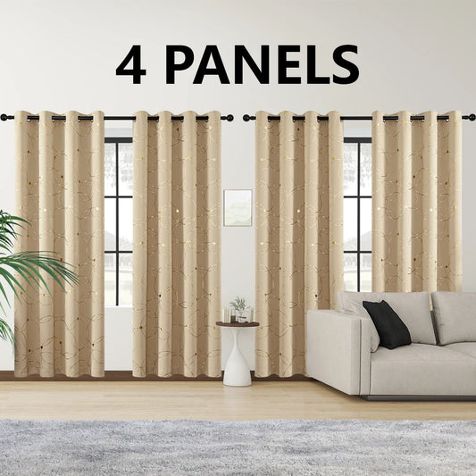 4PCSBlackout Curtains Grommet Thermal Insulated Room Darkening  With Circle And Dots Foil Printed For Bedroom