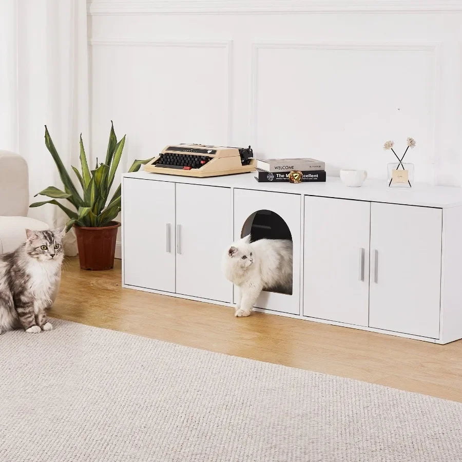 VEVOR Cat Litter Box Enclosure Wooden Litter Box Furniture Hidden White