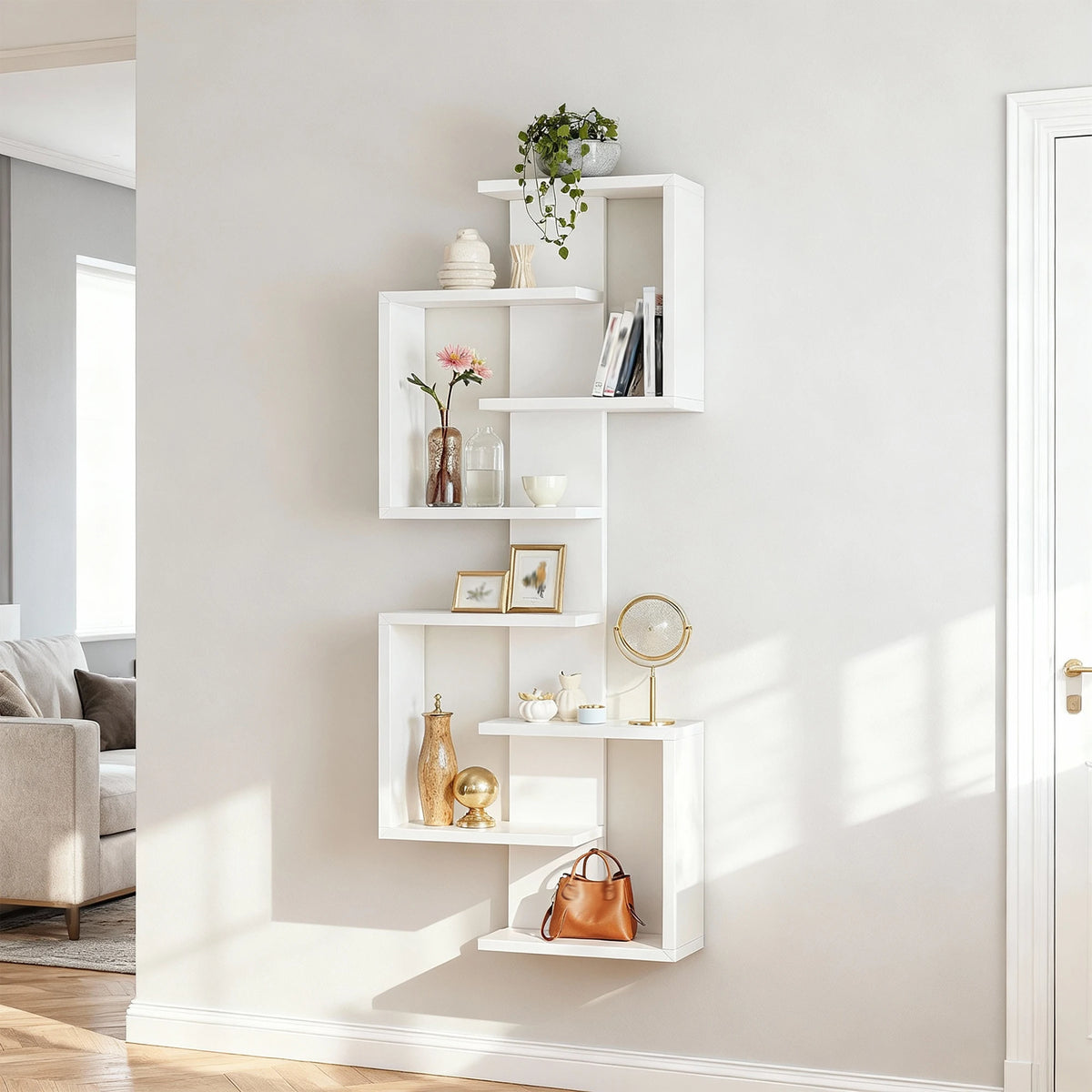 Floating Shelves with Unique Design, Modern Wall Mounted Display Rack with Hidden Brackets, Decorative Storage Shelf for Bedroom, Living Room, Kitchen, Bathroom