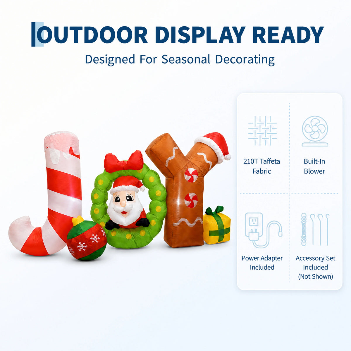 6ft Giant Lighted Christmas Inflatable JOY Sign Outdoor Decoration Waterproof Polyester Taffeta Blow Up Yard Prop Holiday Party Lawn Festival Display Winter Garden Xmas Ornament Large Exterior Event Landscape Home Outside New