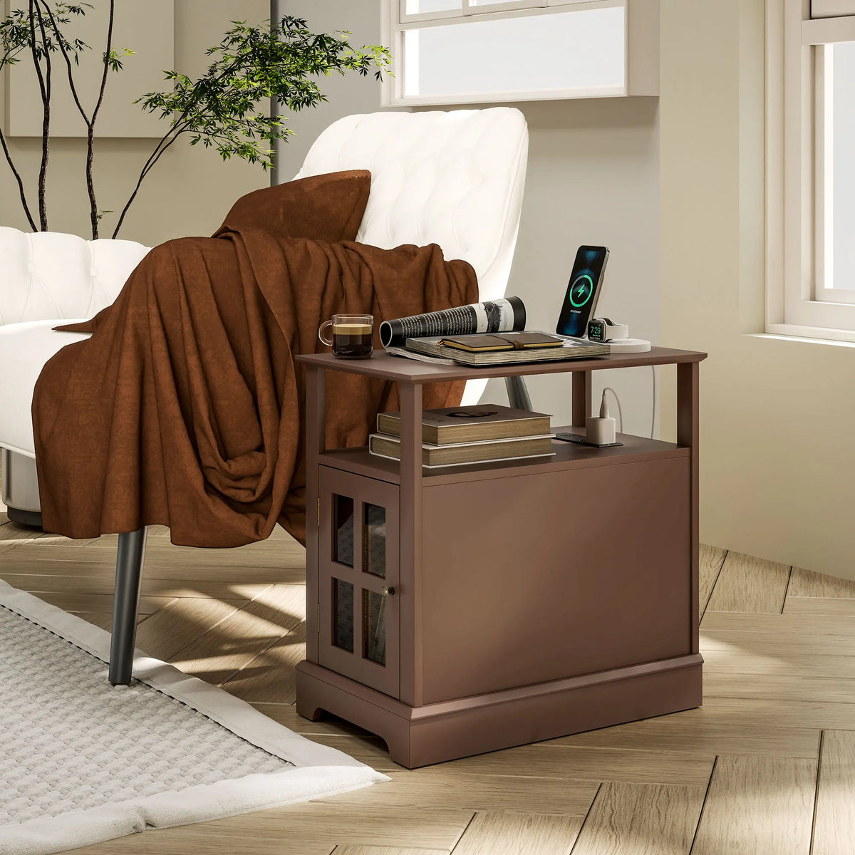 HOMCOM End Table With Charging Station USB Ports And Storage
