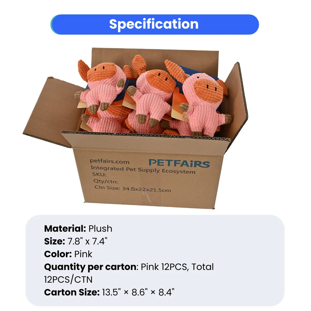 15PCS/Carton Plush Pig Dog Toy Soft Squeaky Chew Toy for Puppies Teething Teeth Cleaning Interactive Pet Toy Wholesale Pet Supplies