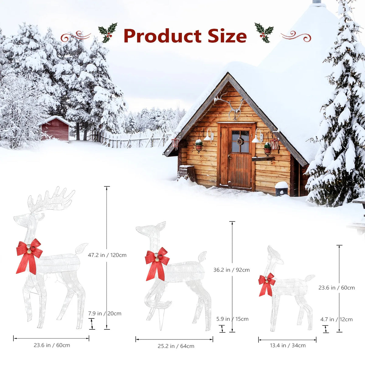 3PCS Christmas Reindeer Family with Lights Deer Set for In/Outdoor Holiday Decor