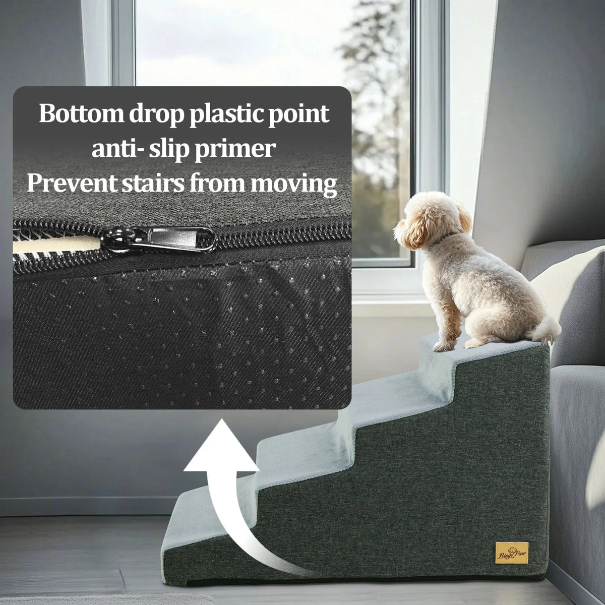 3/4/5 Steps High Density Foam Dog Stairs Ramps, for High Beds and Sofa, Non-Slip Pet Steps Sofa Bed Ladder, with Washable Cover