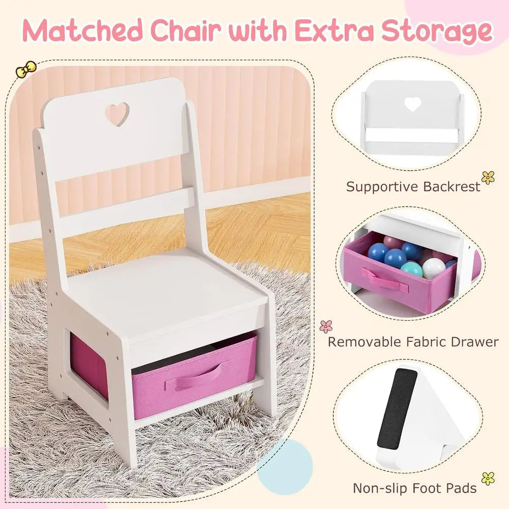 Kids Vanity, Girls Vanity Set with Lighted Mirror, Bookshel, lry Storage, Toddler Makeup Vanity Desk Dring Table, Wooden Kids Va