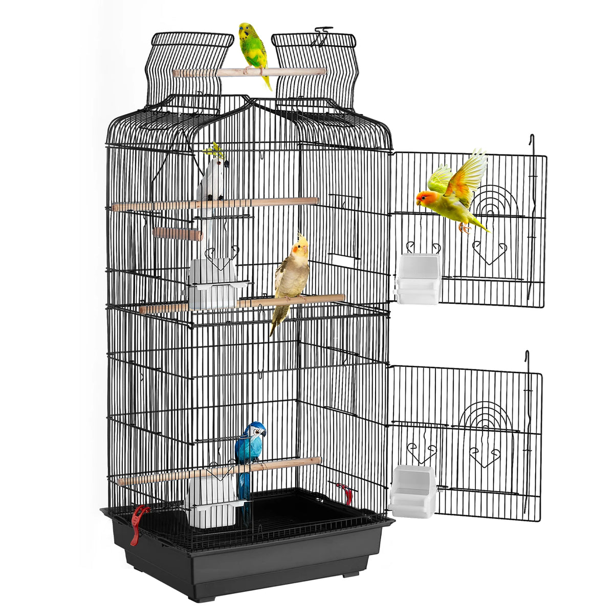 SucceBuy Open Top Large Parrot Bird Cage Hanging Bird Cage for Kinds of Birds Travel Pet Flight Birdcage with Swing and Perch