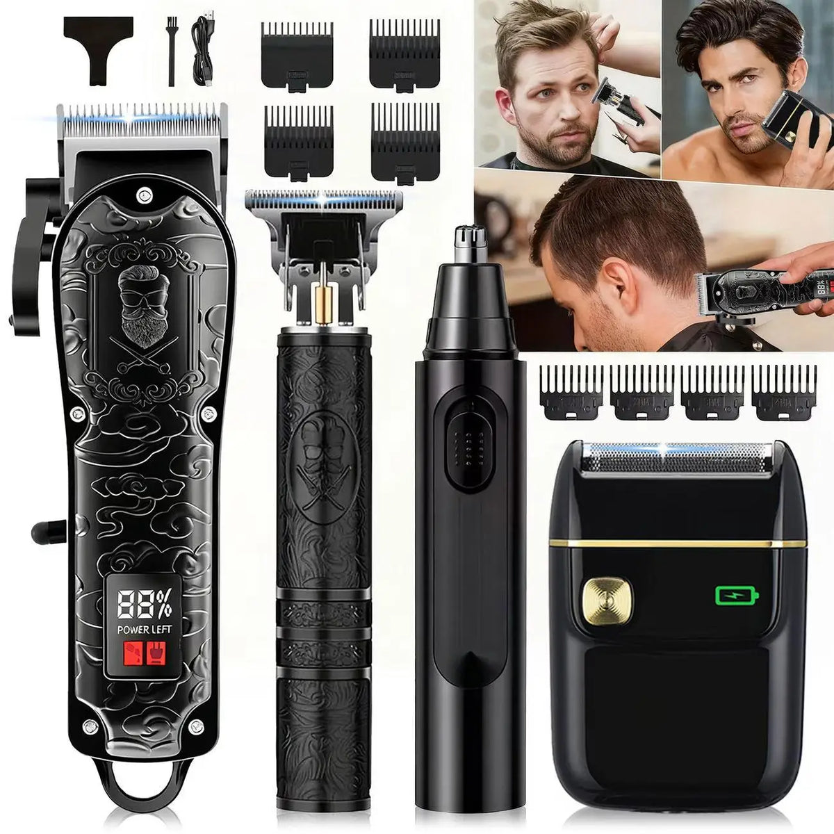 Cordless Mens Grooming Kit With Electric Shaver And Hair Clippers
