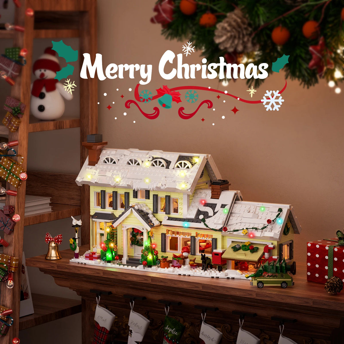 Christmas Snow Village Building Blocks House Model Ornament