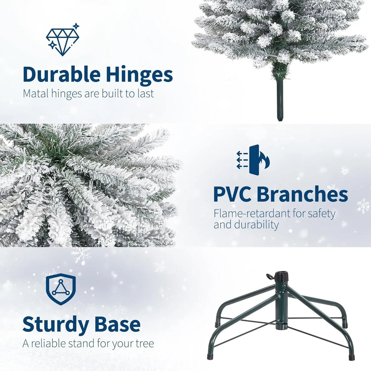 6/7.5ft Flocked Pencil Christmas Tree - Pre-lit Frosted Slim Artificial Tree, Space Saving Xmas Tree Holiday Decoration for Home, Full Prelighted Warm White LED Lights, Foldable Base, Easy Assembly