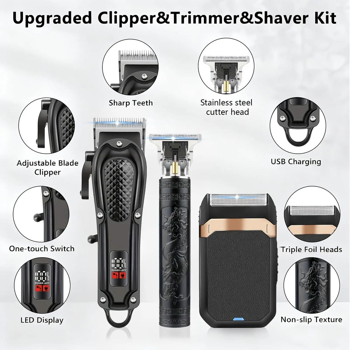 Cordless Mens Grooming Kit With Electric Shaver And Hair Clippers