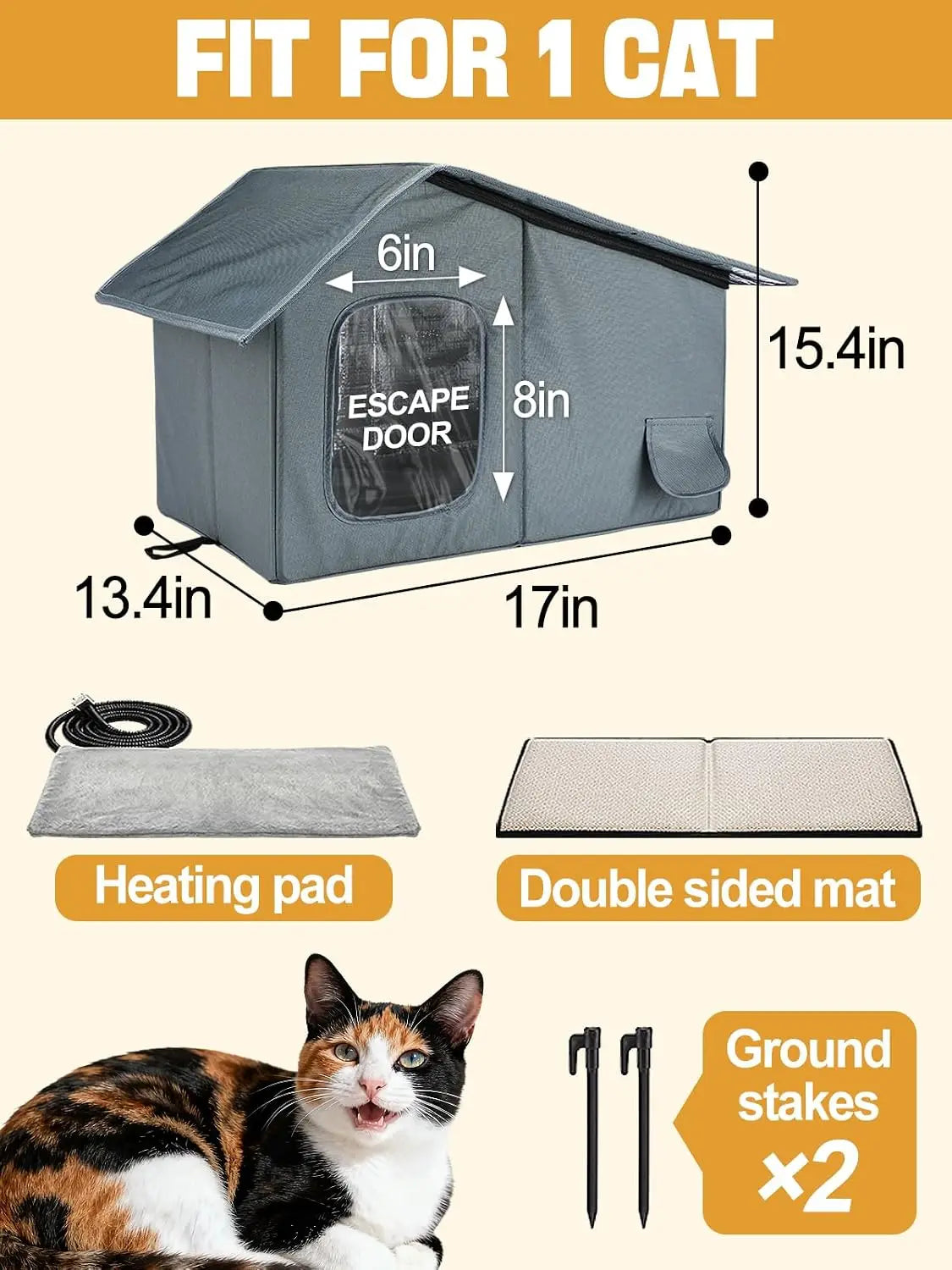 Mewtogo Weatherproof Outdoor Heated Cat House with Thermostatic Heating Pad
