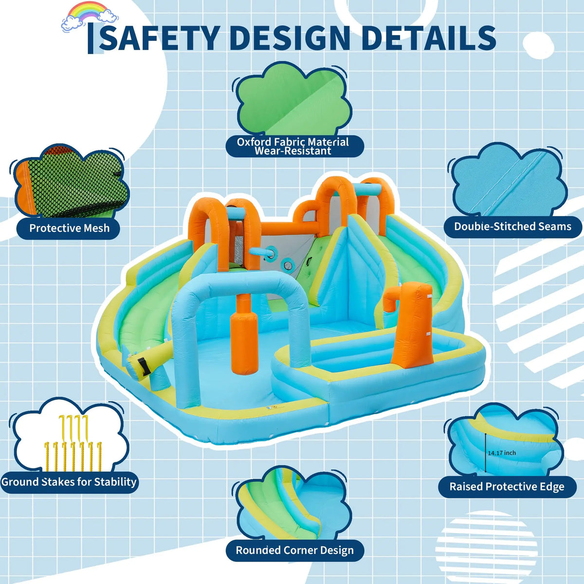 HiMISS 10-in-1 Inflatable Bounce House With Water Slide For Kids