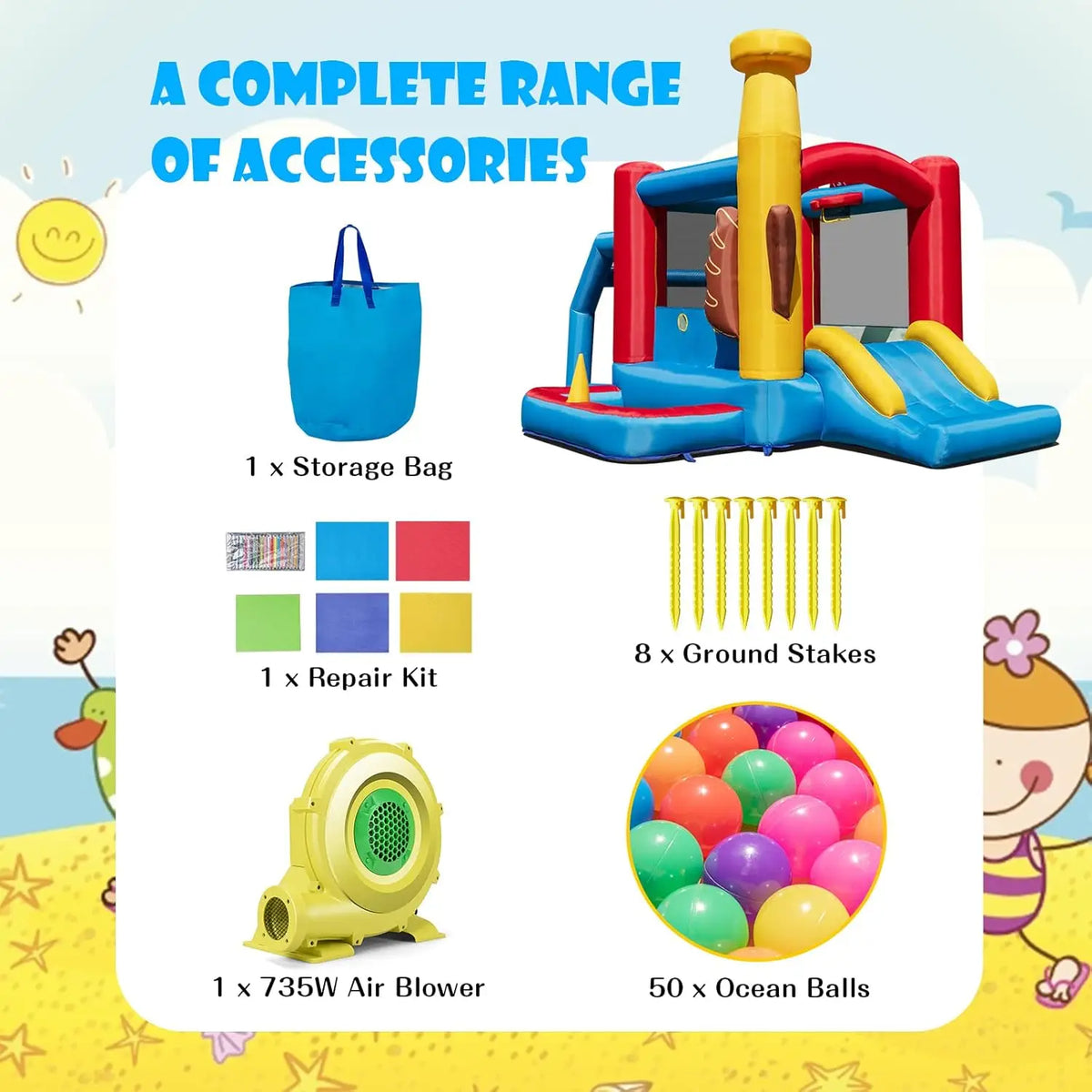 Inflatable Bounce House With Slide And Blower For Kids