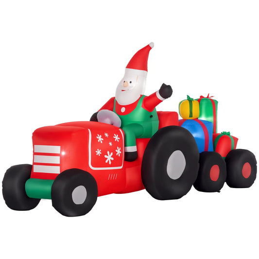 Outsunny 9ft Christmas Inflatables Outdoor Decorations Santa Claus Driving Trailer with Colorful Gift Boxes, Blow-Up LED Yard Christmas Decor for Lawn Garden Party