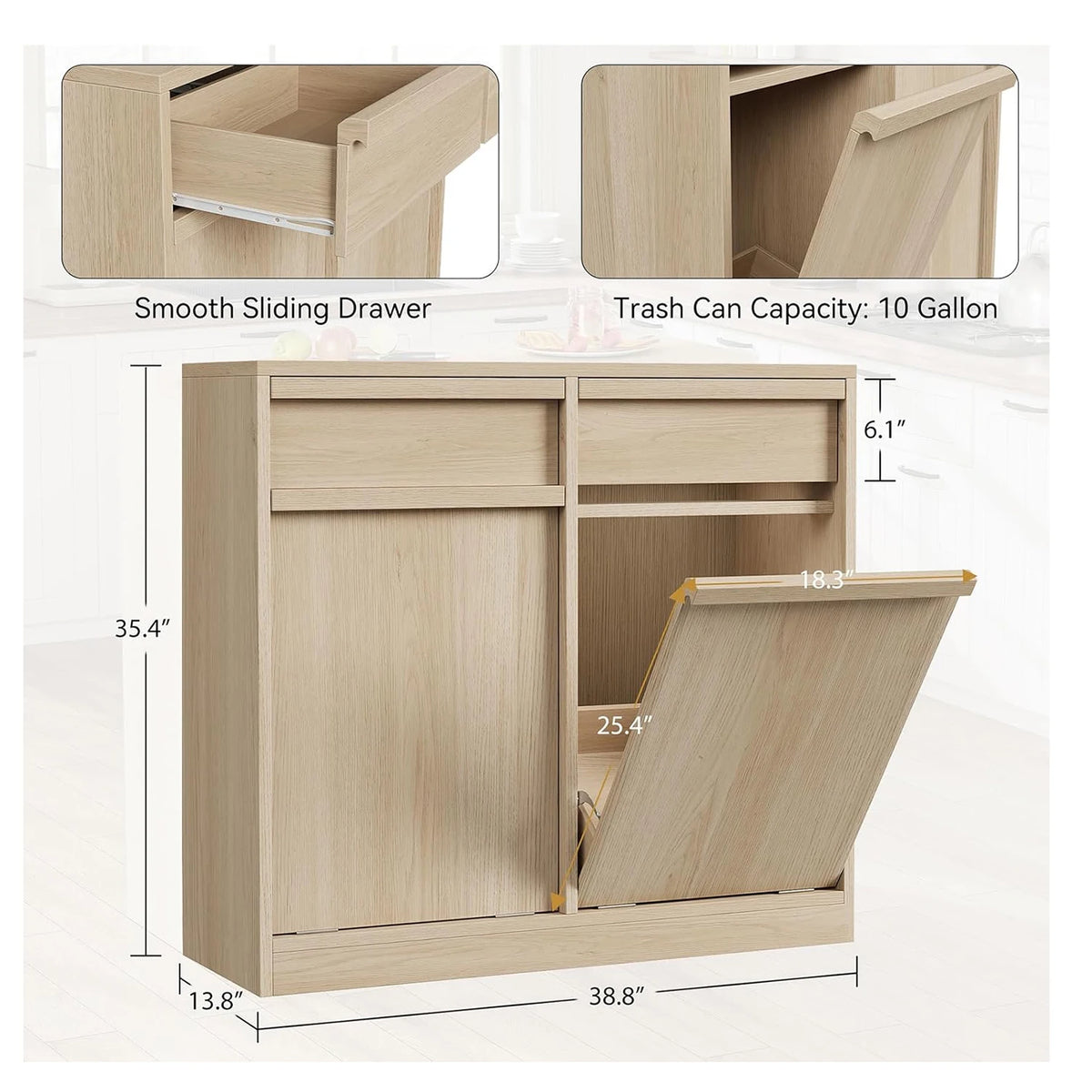 HiMISS Double Tilt Out Trash Cabinet With Hidden Storage