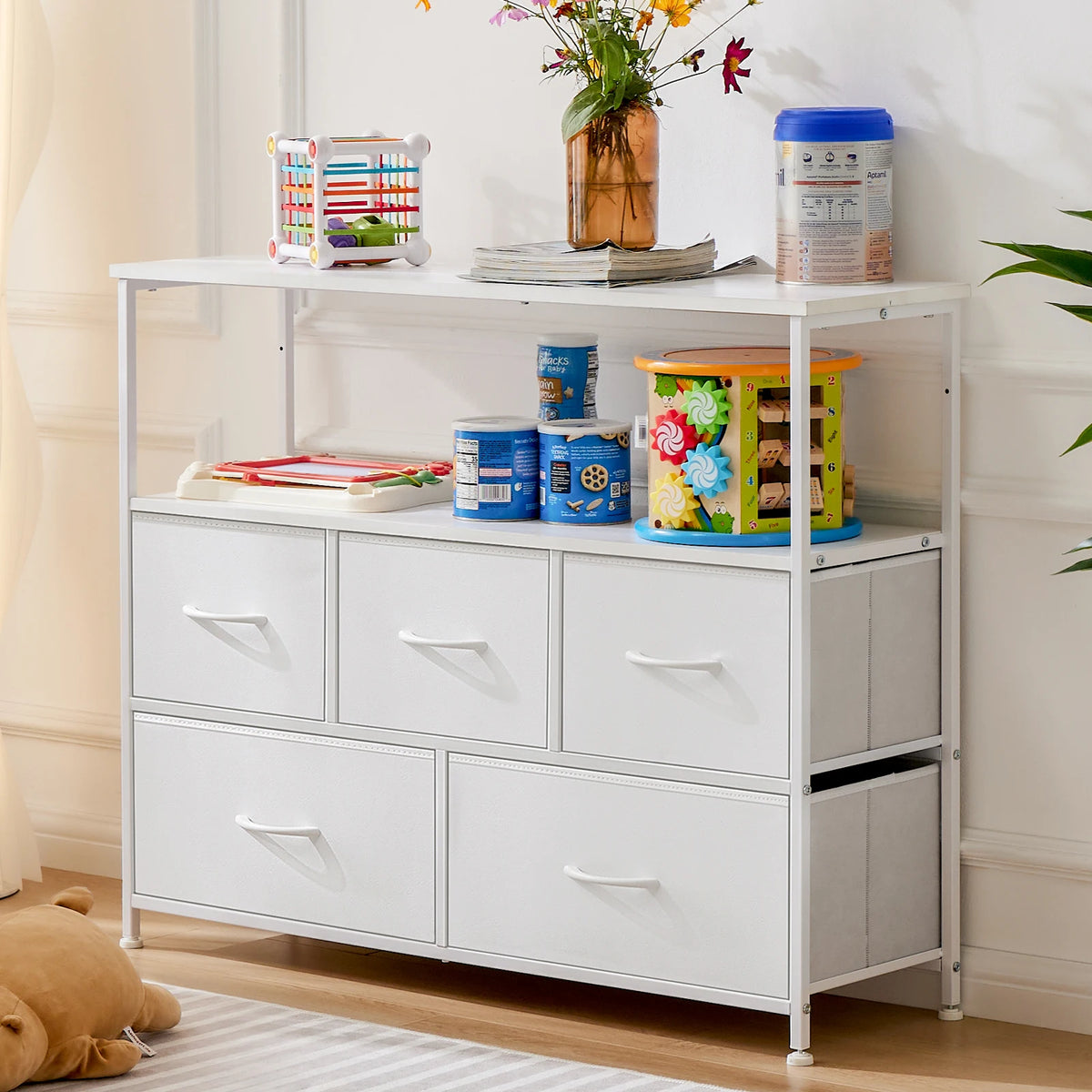MCQ Modern TV Stand Media Console With Fabric Storage Drawers