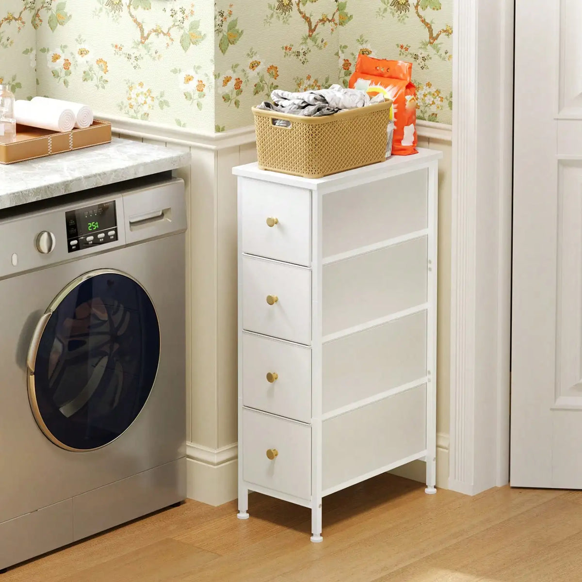Four Drawer Bathroom Storage Organizer Cabinet For Laundry Rooms