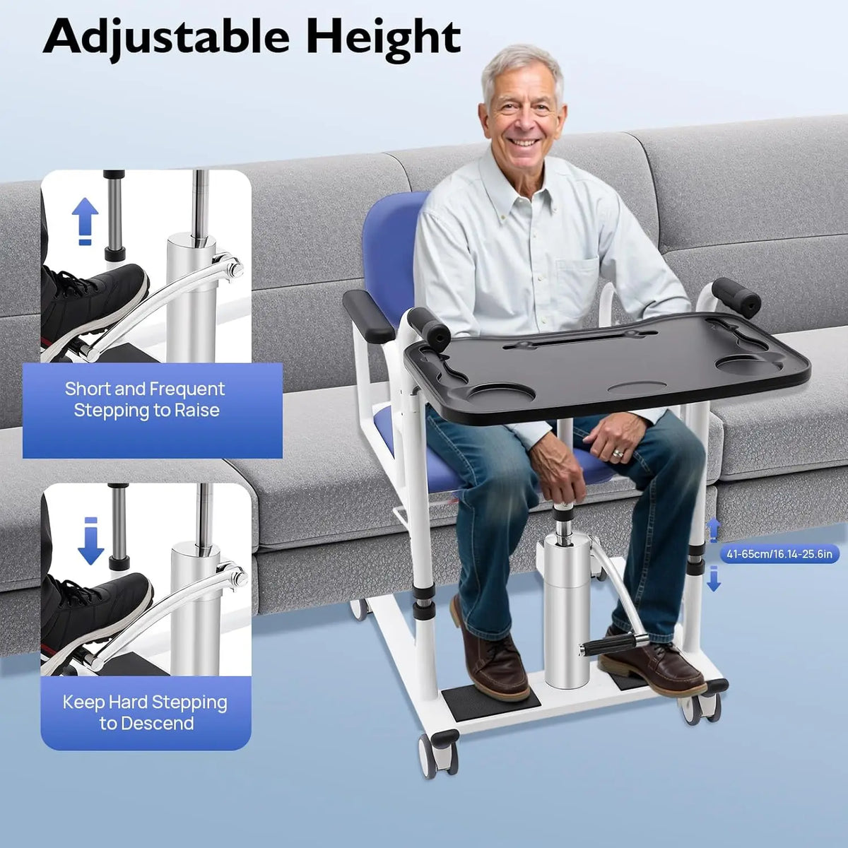 Hydraulic Patient Lift Transfer Chair With Adjustable Shower Seat