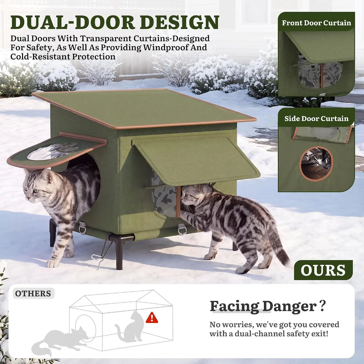 YITAHOME Heated Outdoor Cat House with Heating Pad for Winter, Green