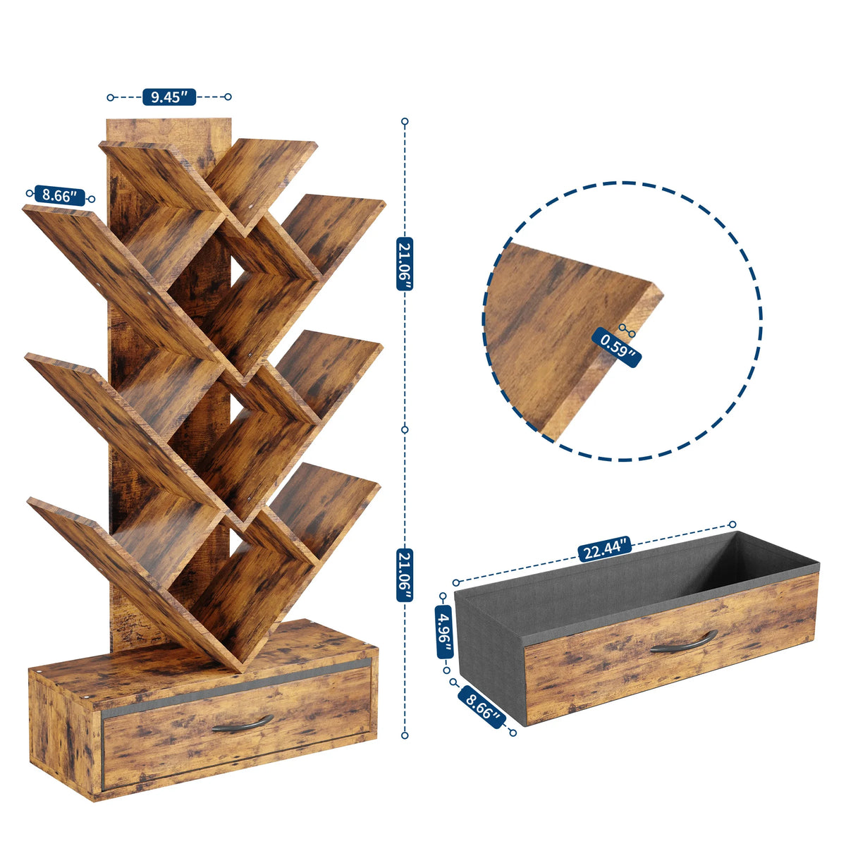 HiMISS Tree Bookshelf With LED Lights And Fabric Drawer Storage