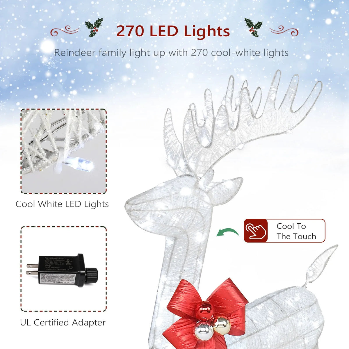 3PCS Christmas Reindeer Family with Lights Deer Set for In/Outdoor Holiday Decor