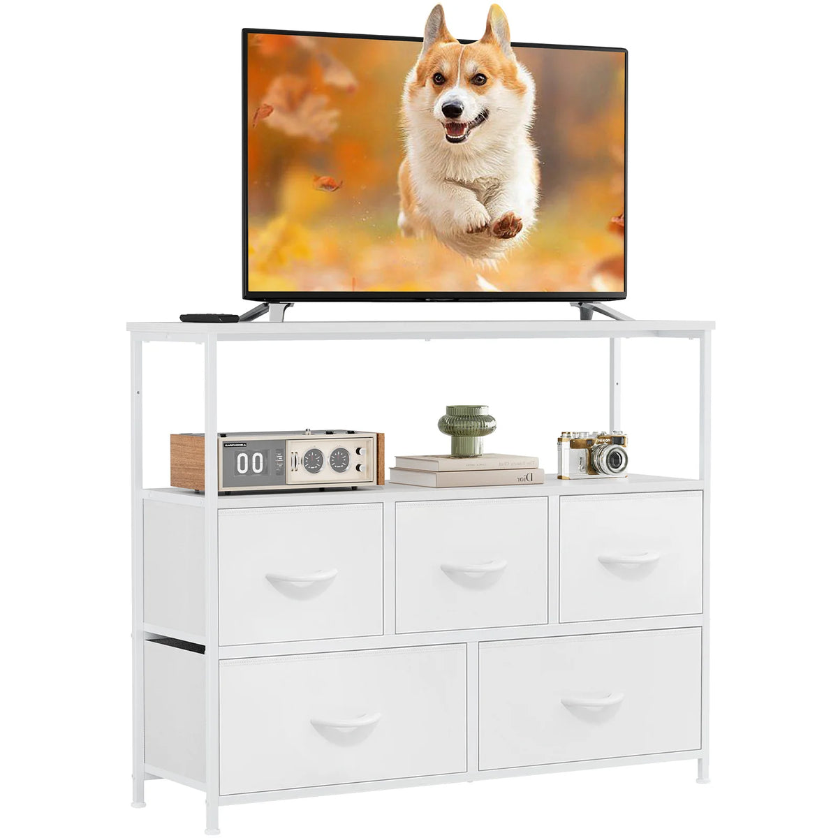 MCQ Modern TV Stand Media Console With Fabric Storage Drawers